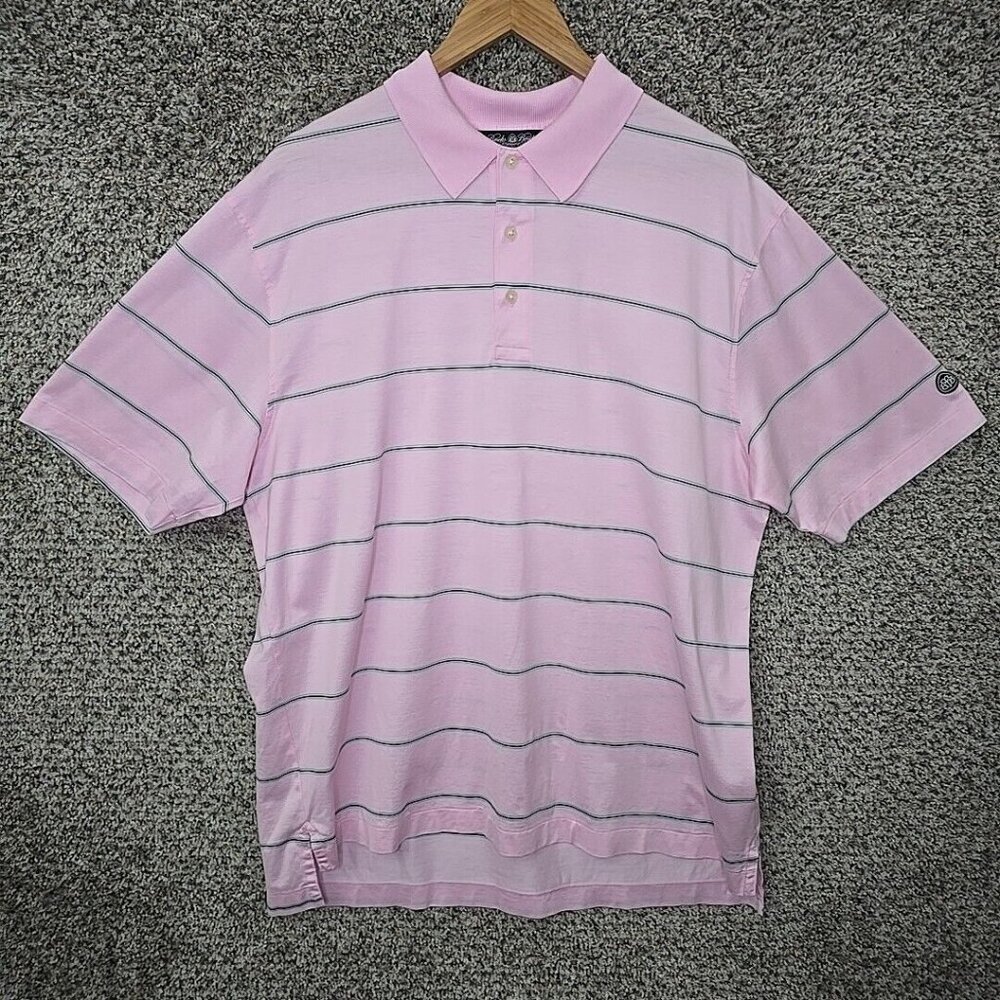 Brooks Brothers Shirt Mens Polo Large Pink Striped Performance Cotton Casual